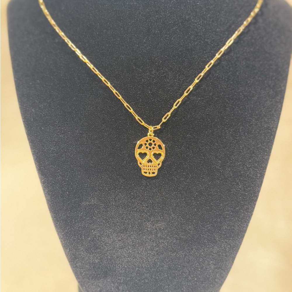 Gold Skull Pendant Necklace- Day of the Dead